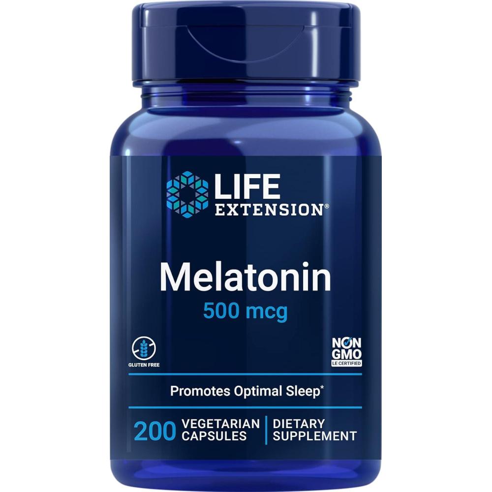 imageLife Extension Melatonin 500 mcg  Gently Promotes Sleep Low Dose Value Size  NonGMO GlutenFree Vegetarian  200 Capsules