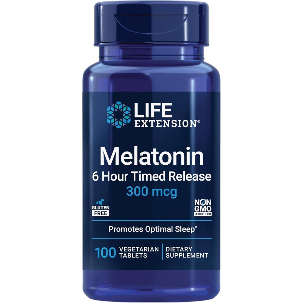 imageLife Extension Melatonin 6 Hour Timed Release 300 mcg ExtendedRelease Formula for Gentle Sleep Support Healthy circadian Rhythms Cellular Defense GlutenFree NonGMO Vegetarian 100 Tablets