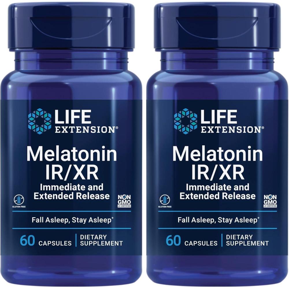 imageLife Extension Melatonin IRXR 15 mg immediate and ExtendedRelease Formula for Optimal Sleep Support Healthy circadian Rhythms Cellular Defense GlutenFree NonGMO 60 Capsules60 Count Pack of 2