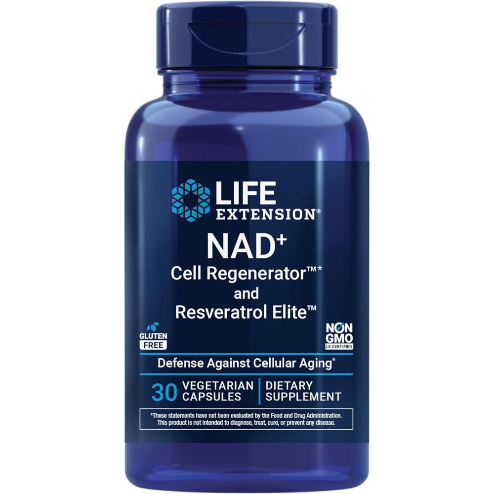 imageLife Extension NAD Cell Regenerator and Resveratrol Elite nicotinamide riboside Transresveratrol quercetin Fisetin Heart Health Healthy Aging Vegetarian NonGMO Gluten Free 30 Capsules30 Count Pack of 1