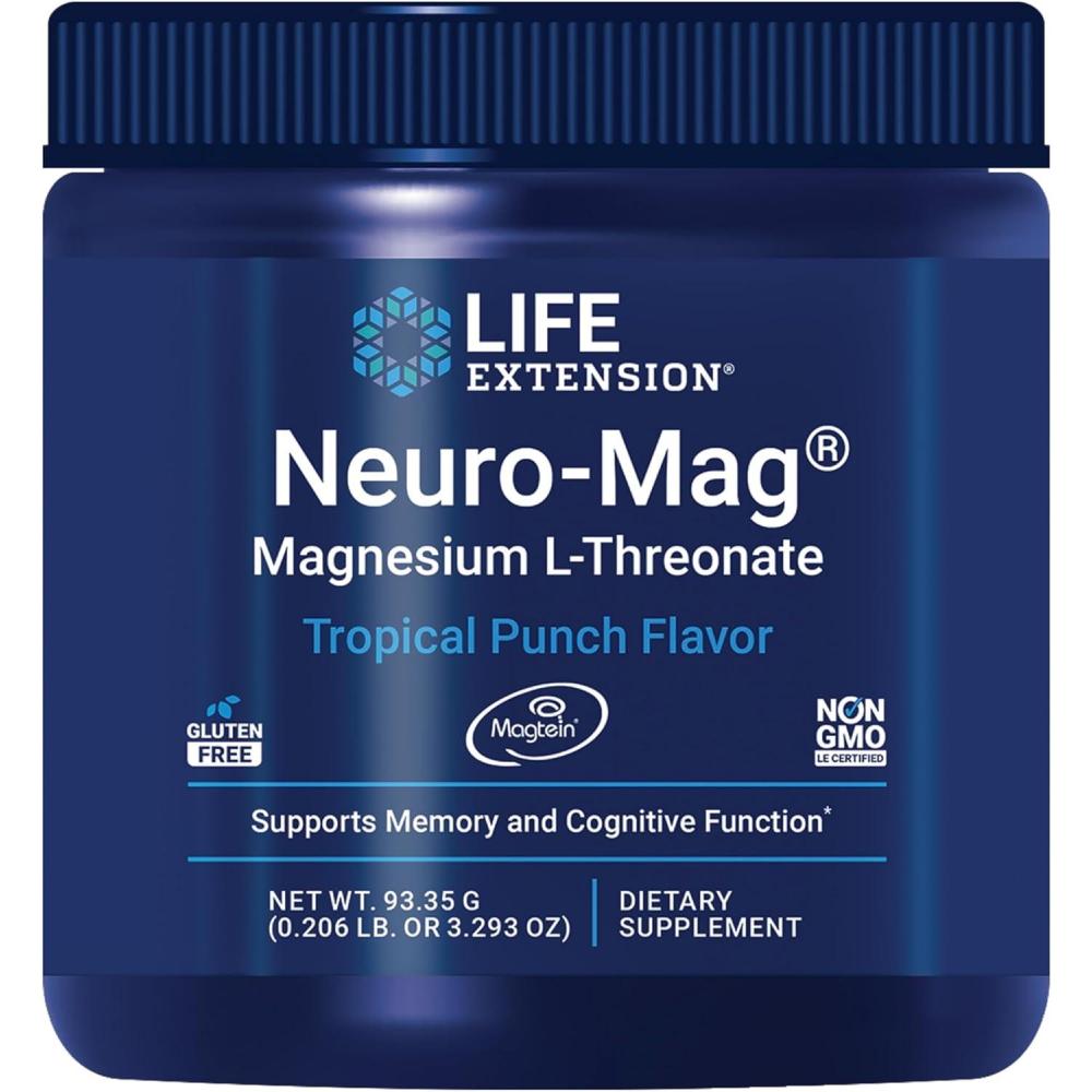 imageLife Extension NeuroMag Magnesium LThreonate Powder Tropical Punch  UltraAbsorbable Magnesium  Supports Memory Focus Cognitive Function amp Mood  Gluten free NonGMO Vegetarian 30 Servings1 Ounce Pack of 1