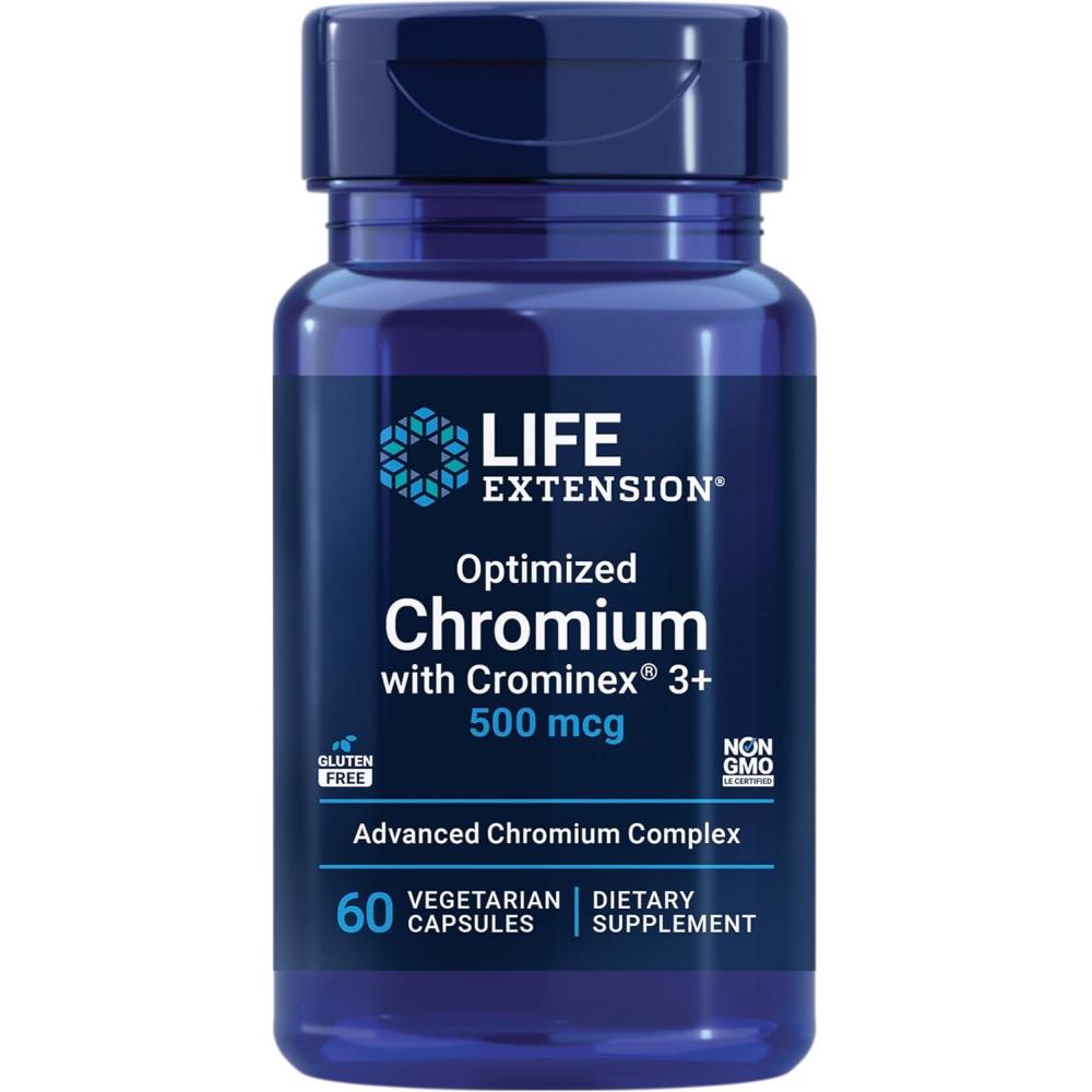 imageLife Extension Optimized Chromium with Crominex 3 500 mcg Metabolism Health Healthy Balance Vegetarian Gluten Free NonGMO 500 mcg 60 Vegetarian Capsules