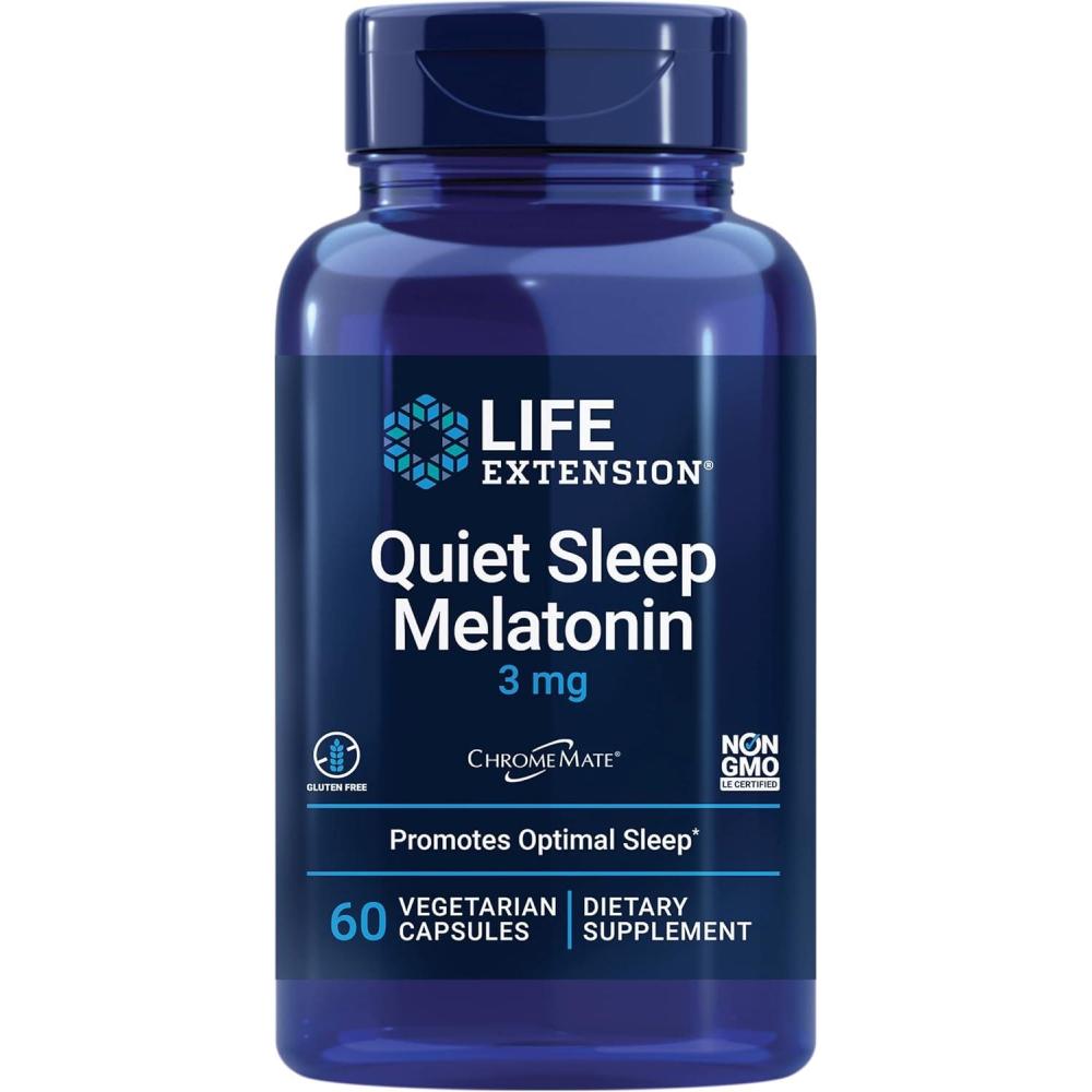 imageLife Extension Quiet Sleep Melatonin  ImmediateRelease Melatonin Supplement with Vitamin C B12 and Inositol  For Restful Sleep amp Hormone Balance  GlutenFree NonGMO  60 Capsules
