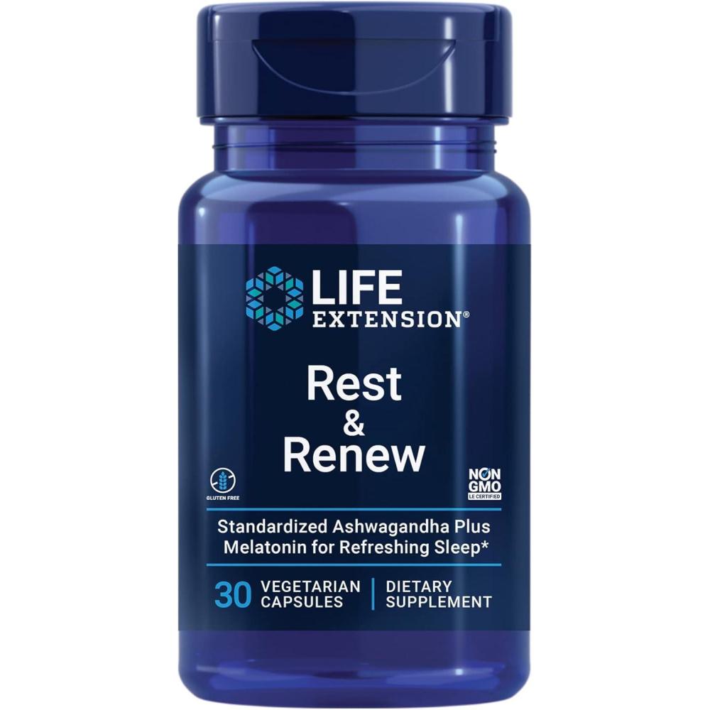 imageLife Extension Rest amp Renew for a Refreshing amp Restorative Nights Sleep GlutenFree NonGMO Vegetarian 30 Capsules