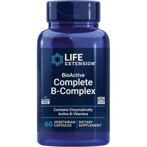 Life Extension BioActive Complete B-Complex, Heart, Brain and Nerve Support, Healthy Energy, Metabolism, Complete B Complex, 60 Vegetarian Capsules(60 Count (Pack of 1))