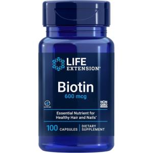 Life Extension Biotin 600 mcg Vitamin B7 Support Supplement for Beautiful Hair, Nails & Beyond – Gluten-Free, Non-GMO – 100 Capsules