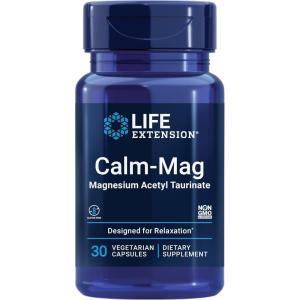 Life Extension Calm-Mag, Magnesium Acetyl taurinate, Daily Stress Management Formula, Supports Calmness and Relaxation, Gluten-Free, Non-GMO, Vegetarian, 30 Capsules(30 Count (Pack of 1))
