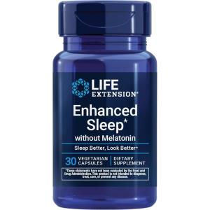 Life Extension Enhanced Sleep Without Melatonin, ashwagandha, amla, Casein Milk peptides, melatonin-Free Supplement for Sleep & Stress Support, Gluten-Free, Non-GMO, Vegetarian, 30 Capsules