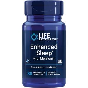 Life Extension Enhanced Sleep with Melatonin – Melatonin Sleep Supplement for Restful Sleep and Healthy Skin & More – Gluten-Free, Non-GMO, Vegetarian – 30 Capsules
