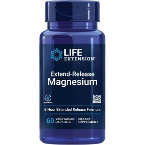 Life Extension Extend-Release Magnesium, prolonged Heart & Bone Health Support, Cardiovascular & Blood Pressure Health Support, bioavailable Formula, Gluten-Free, Non-GMO, Vegetarian, 60 Capsules(Unflavored (Magnesium Only))