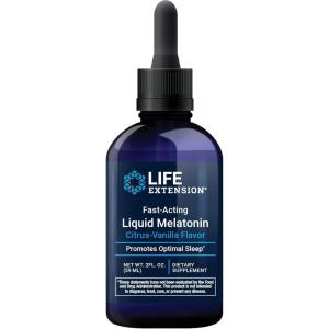 Life Extension Fast-Acting Liquid Melatonin (Citrus-Vanilla Flavor), 3 mg, Optimal Sleep Support, Healthy circadian Rhythms, Cellular Defense, Gluten-Free, Non-GMO, 2 fl oz