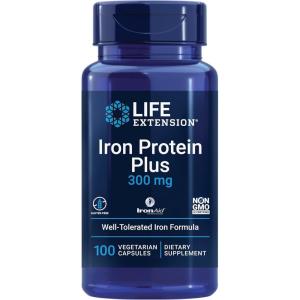 Life Extension Iron Protein Plus, Iron Protein succinylate, absorbable Iron Supplement for Whole-Body Health, Non-GMO, Gluten-Free, Vegetarian, 100 Capsules