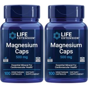 Life Extension Magnesium Caps, 500 mg, Magnesium Oxide, Citrate, and Succinate, Heart Health, Healthy Bones, Metabolism Support, 100 Vegetarian Capsules(100 Count (Pack of 2))