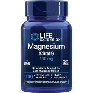 Life Extension Magnesium Citrate 100 mg Vegetarian Capsules, Blue, 100 Count(Unflavored)