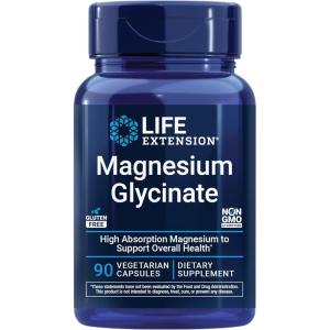 Life Extension Magnesium Glycinate, Heart Health, Bone Health, Nerve and Muscle Support, Highly absorbable, Gluten-Free, Non-GMO, Vegetarian, 90 Capsules