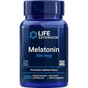 Life Extension Melatonin, 500 mcg – Gently Promotes Sleep, Low Dose, Value Size – Non-GMO, Gluten-Free, Vegetarian – 200 Capsules