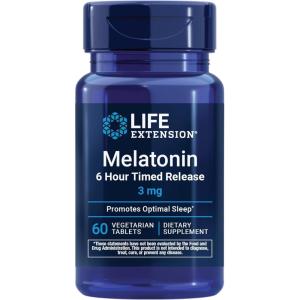 Life Extension Melatonin 6 Hour Timed Release, 3 mg, Extended-Release Formula for Optimal Sleep Support, Healthy circadian Rhythms, Cellular Defense, Gluten-Free, Non-GMO, Vegetarian, 60 Tablets