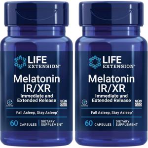 Life Extension Melatonin IR/XR, 1.5 mg, immediate- and Extended-Release Formula for Optimal Sleep Support, Healthy circadian Rhythms, Cellular Defense, Gluten-Free, Non-GMO, 60 Capsules(60 Count (Pack of 2))