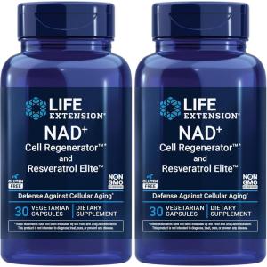 Life Extension NAD+ Cell Regenerator™ and Resveratrol Elite™*, nicotinamide riboside, Trans-resveratrol, quercetin, Fisetin, Heart Health, Healthy Aging, Vegetarian, Non-GMO, Gluten Free, 30 Capsules(30 Count (Pack of 2))