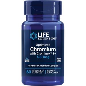 Life Extension Optimized Chromium with Crominex 3+ 500 mcg, Metabolism Health, Healthy Balance, Vegetarian, Gluten Free, Non-GMO, 500 mcg, 60 Vegetarian Capsules