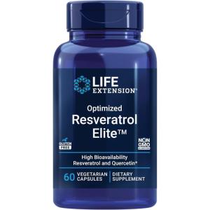 Life Extension Optimized Resveratrol Elite, Trans-resveratrol, quercetin, Healthy Aging, Heart Health, Brain Health, oxidative Stress, Gluten-Free, Non-GMO, Vegetarian, 60 Capsules(60 Count (Pack of 1))
