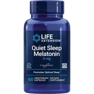 Life Extension Quiet Sleep Melatonin, 5 mg, Powerful Sleep Support, Healthy circadian Rhythms, Cellular Defense, Gluten-Free, Non-GMO, Vegetarian, 60 Capsules