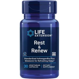 Life Extension Rest & Renew, for a Refreshing & Restorative Night’s Sleep, Gluten-Free, Non-GMO, Vegetarian, 30 Capsules