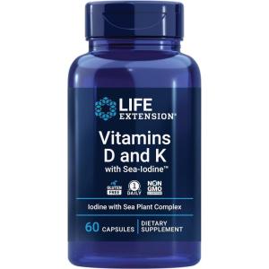 Life Extension Vitamins D and K with SeaIodine Bone Brain Thyroid Arterial Support Non GMO Once Daily Gluten Free, 60 Count(60 Count (Pack of 1))