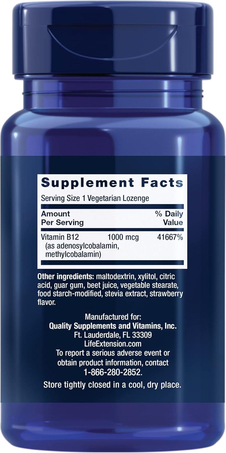 imageLife Extension B12 Elite adenosylcobalamin methylcobalamin Two Active Forms for Brain Health amp Dopamine Production NonGMO GlutenFree Vegetarian 60 lozengesVitamin