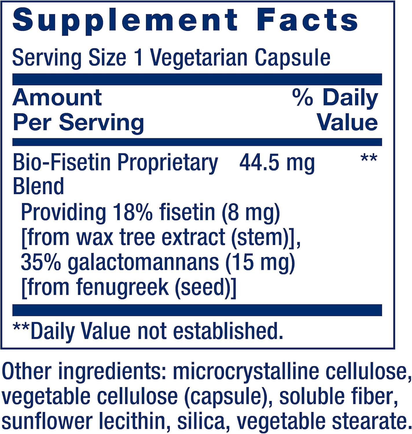 imageLife Extension BioFisetin Fisetin galactomannans from Fenugreek Seed Cellular Health Cognitive Health Longevity GlutenFree Vegetarian NonGMO 30 Vegetarian CapsulesBioFisetin
