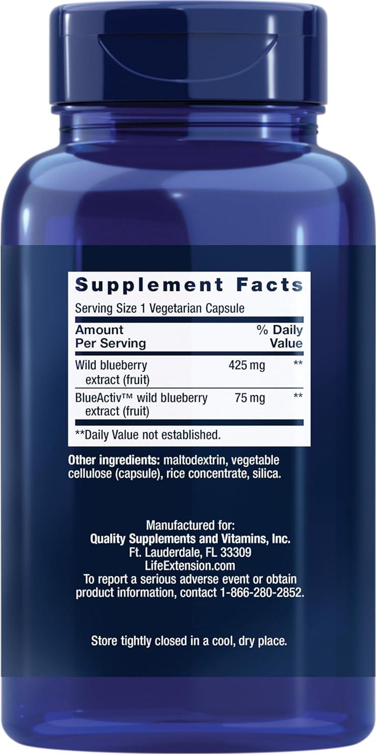 imageLife Extension Blueberry Extract Capsules supports cognitive amp memory health helps maintain alreadyhealthy cholesterol levels fights oxidative stress glutenfree nonGMO vegetarian 60 capsulesStandard Packaging