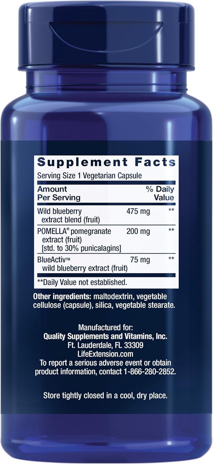 imageLife Extension Blueberry Extract and Pomegranate arterial Health Support antioxidant Defense GlutenFree NonGMO Vegetarian 60 Vegetarian CapsulesStandard Packaging