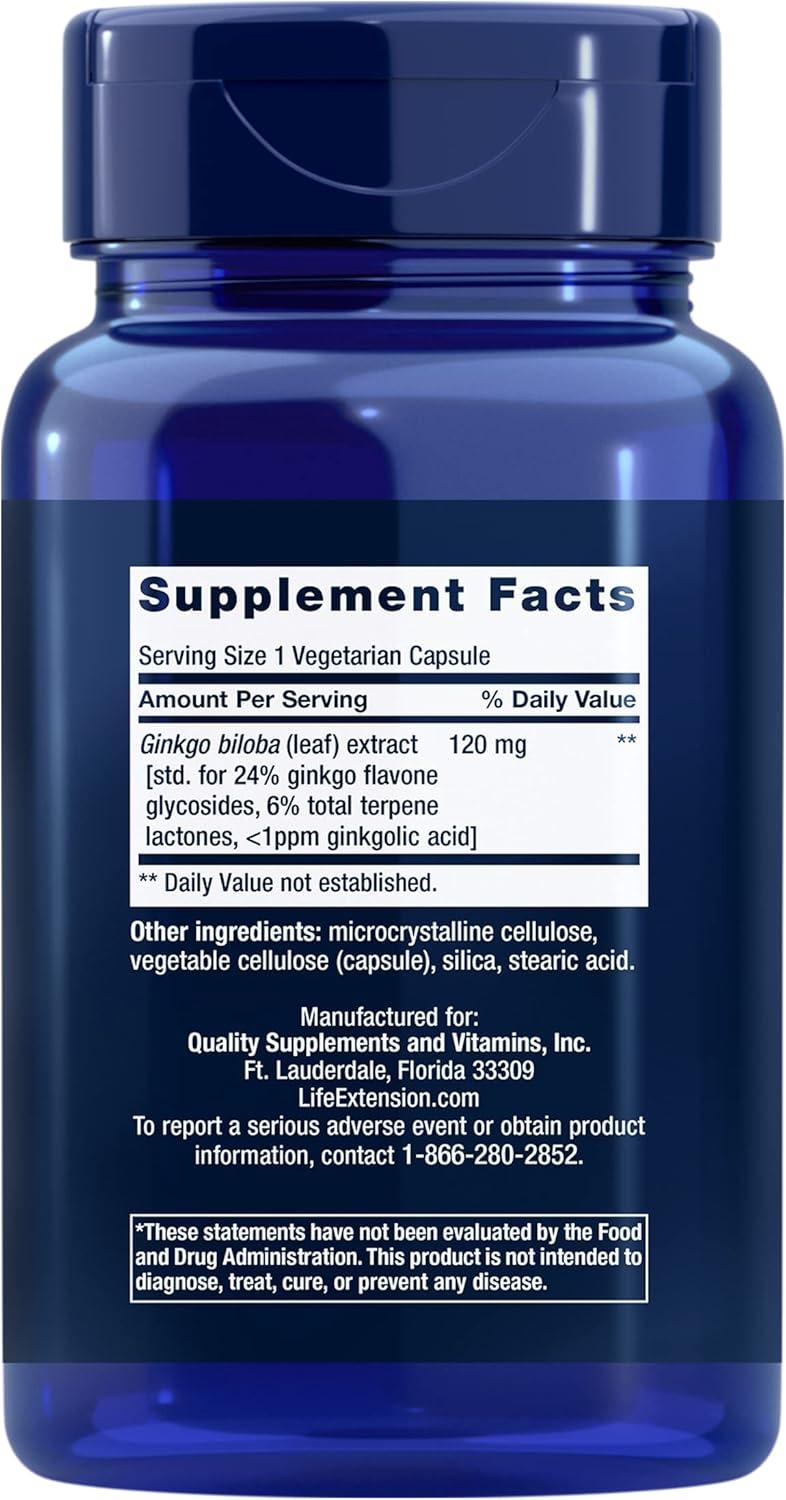 imageLife Extension Ginkgo Biloba Certified Extract 120 mg Helps Maintain Memory amp cognition GlutenFree NonGMO Vegetarian 365 Capsules