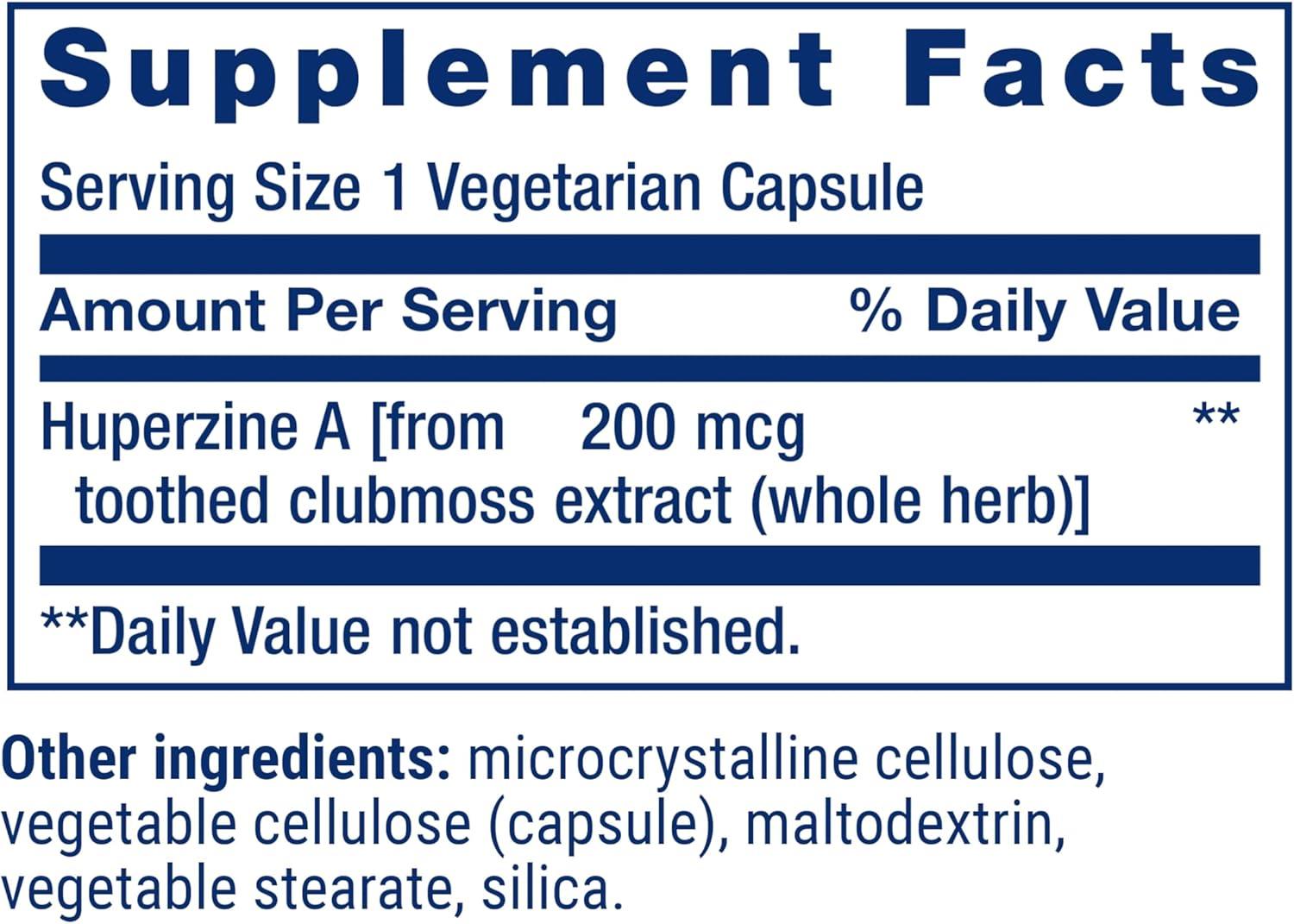 imageLife Extension Huperzine A Memory Health Cognitive Health Chinese Club Moss Extract GlutenFree NonGMO Vegetarian 60 CapsulesStandard Packaging