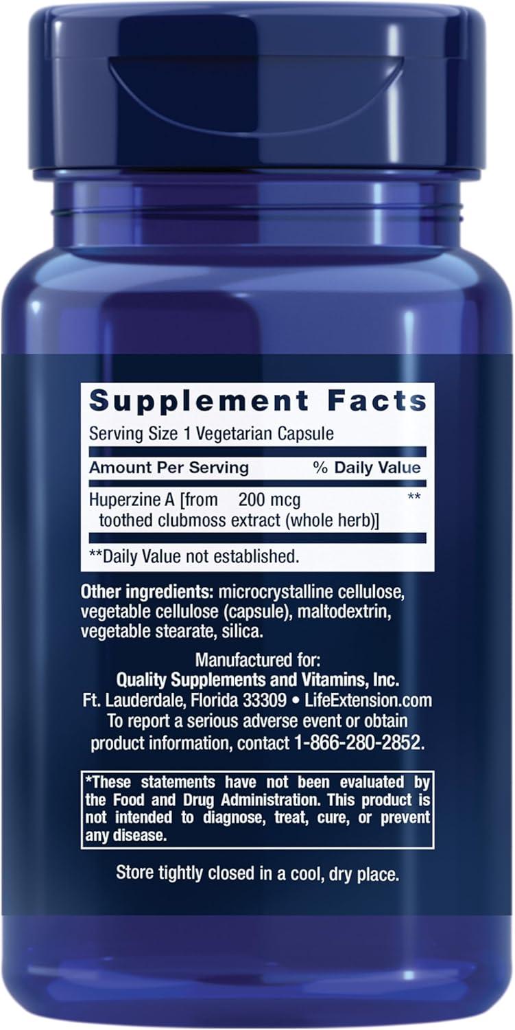 imageLife Extension Huperzine A Memory Health Cognitive Health Chinese Club Moss Extract GlutenFree NonGMO Vegetarian 60 CapsulesStandard Packaging