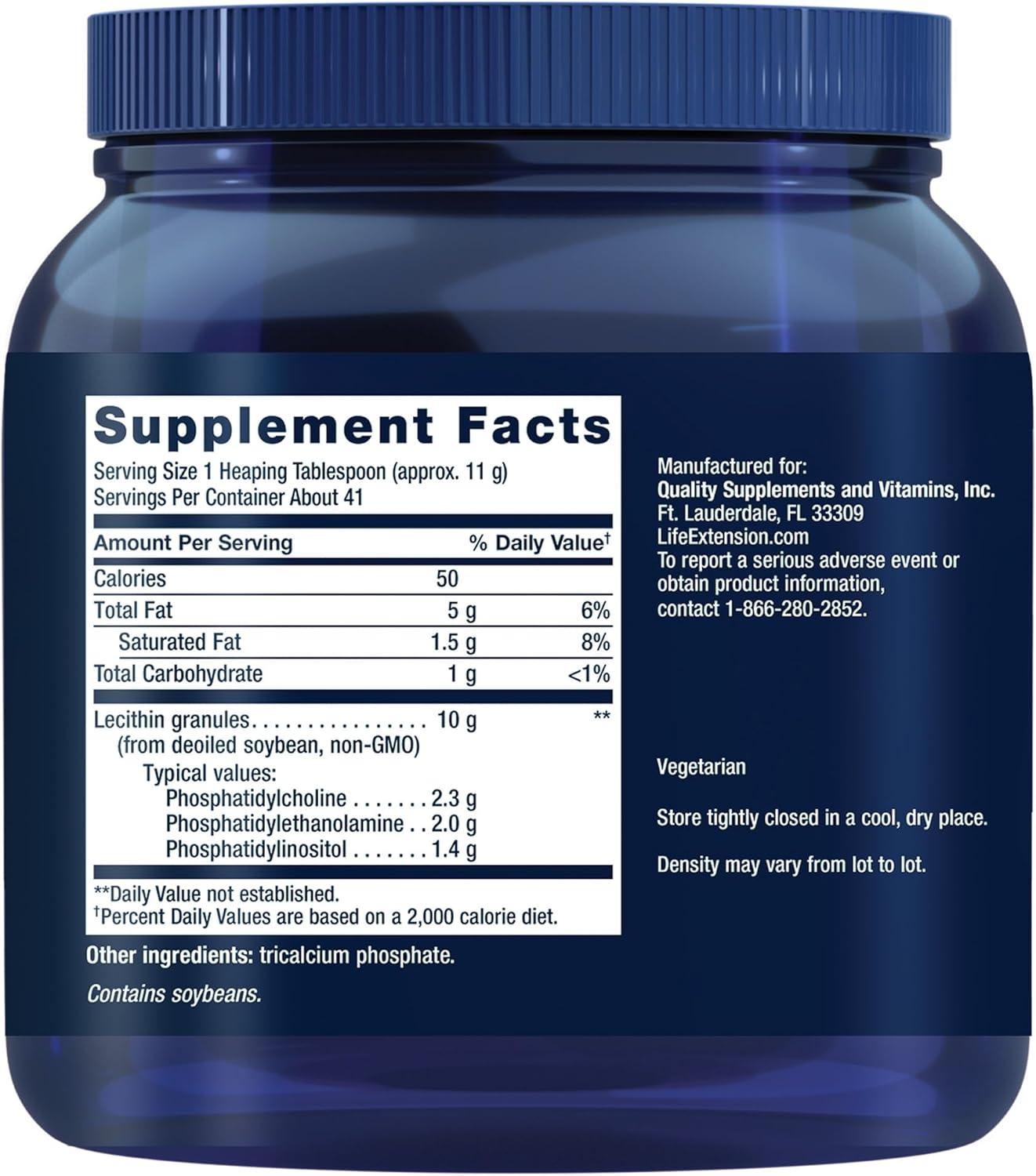 imageLife Extension Lecithin Promotes Healthy Cell Structure and Function in The Brain Gluten Free NonGMO Vegetarian 454 Grams