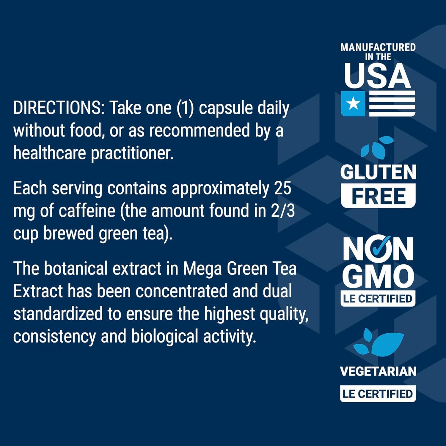 imageLife Extension Lightly Caffeinated Mega Green Tea Extract Camellia sinensis Extract with Concentrated EGCG polyphenol Content GlutenFree NonGMO Vegetarian 100 CapsulesLightly Caffeinated