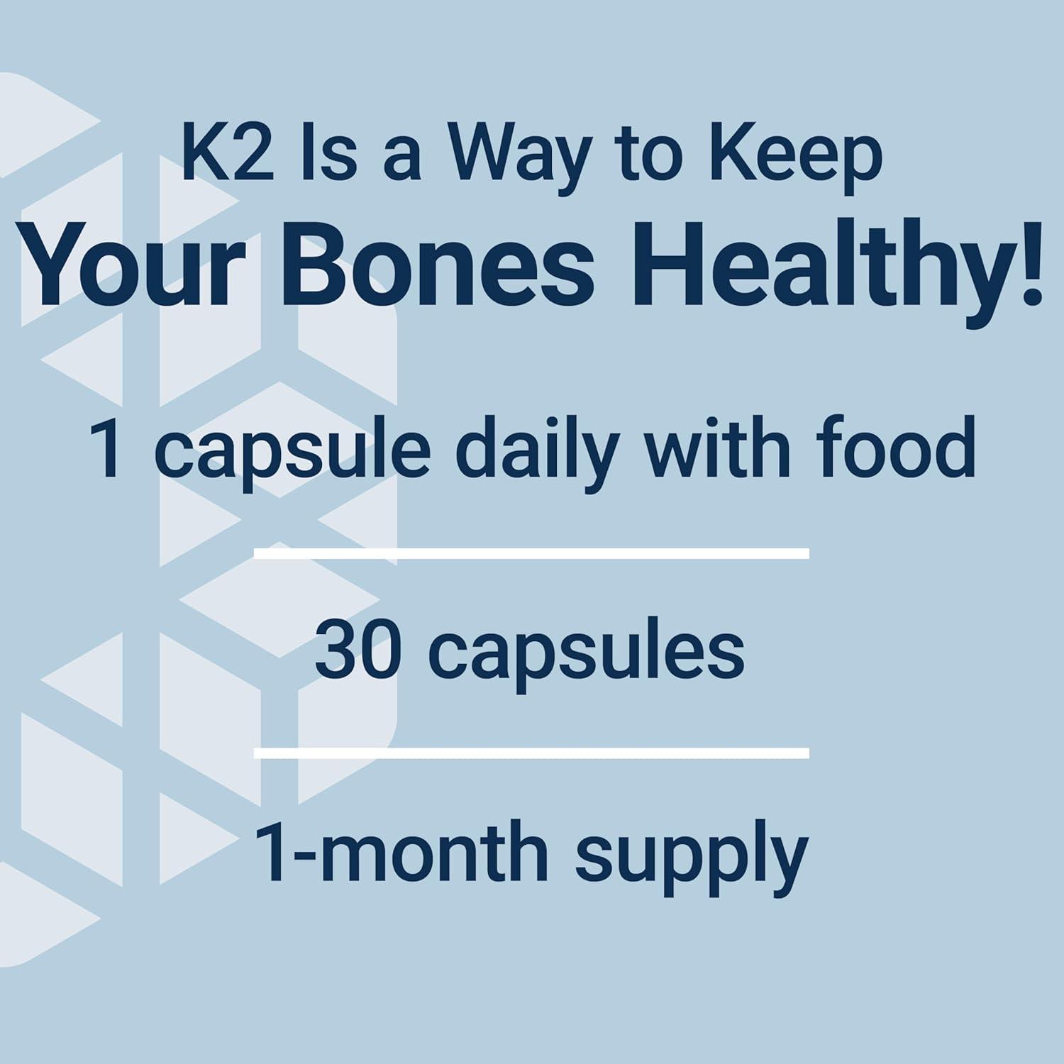 imageLife Extension Mega Vitamin K2 High Potency for Strong Bones clinically Studied 45 mg K2 Dosage Promotes Healthy Bone Density GlutenFree NonGMO 30 Capsules