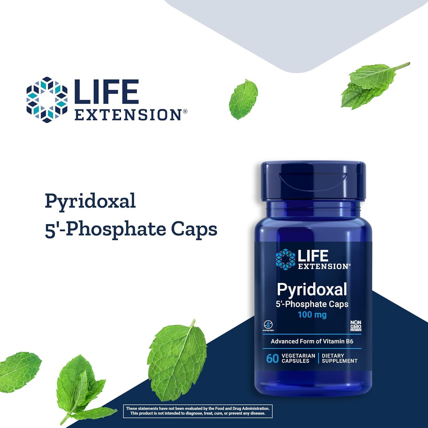 imageLife Extension Pyridoxal 5Phosphate CapsVitamin B6 100 mg Bioactive B6 for Cardiovascular Kidney amp Nerve HealthGlutenFree NonGMO Vegetarian60 Vegetarian Capsules60 Count Pack of 1