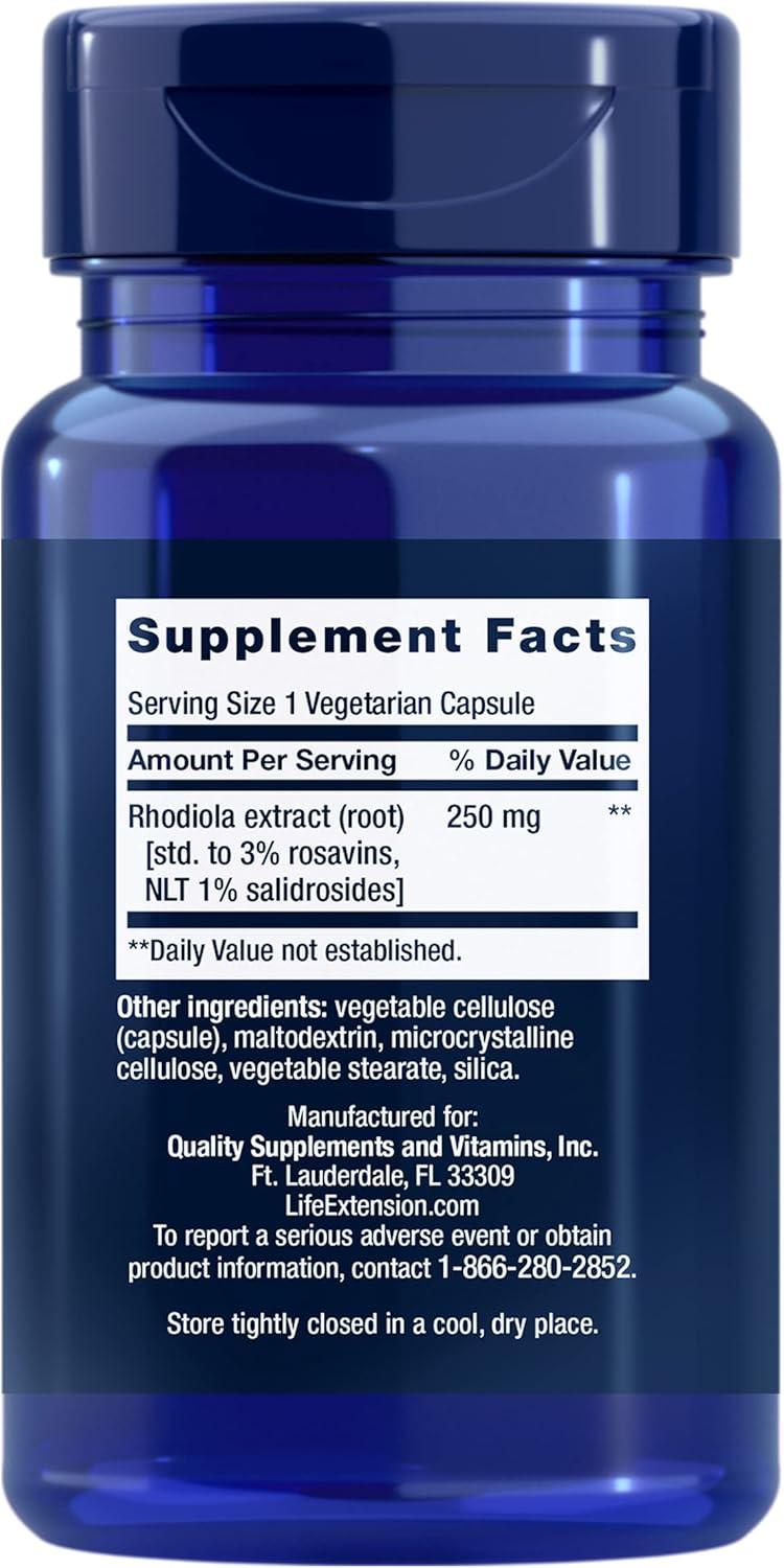 imageLife Extension Rhodiola Extract Rhodiola rosea Supplement standardized Extract Promotes Physical and Mental Performance GlutenFree NonGMO Vegetarian 250 mg 60 Capsules60 Count Pack of 1
