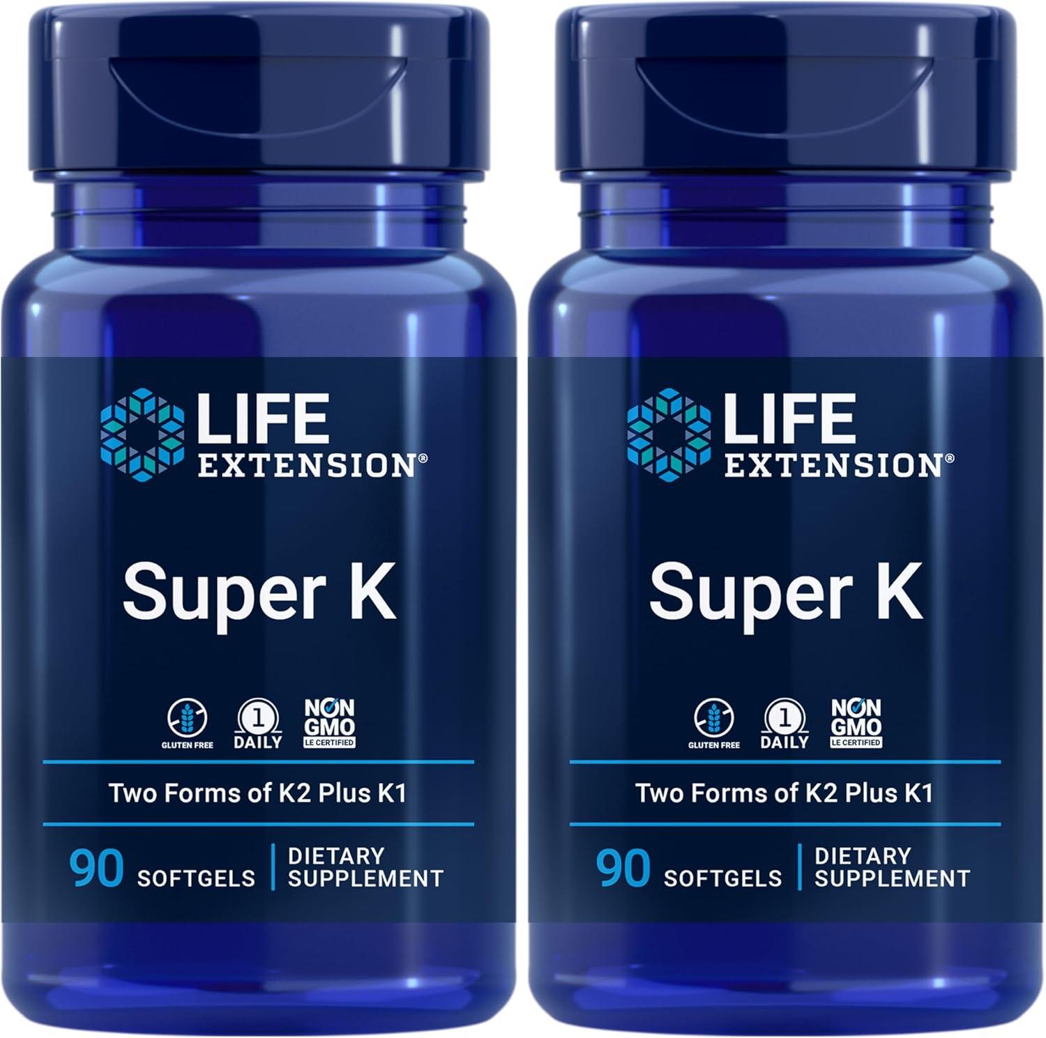 imageLife Extension Super K Vitamin K1 Vitamin K2 mk7 Vitamin K2 mk4 Heart Health arterial Health Calcium Balance 3Month Supply GlutenFree 1 Daily NonGMO 90 softgelsUnflavored