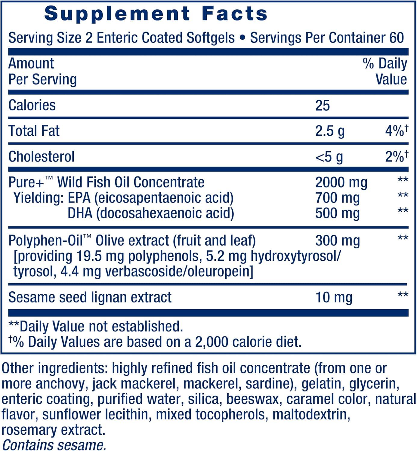 imageLife Extension Super Omega3 EPADHA Fish Oil Sesame Lignans amp Olive Extract  Heart Health Brain Health Inflammation Health Support GlutenFree EntericCoated NonGMO 120 Softgels120 Count Pack of 1