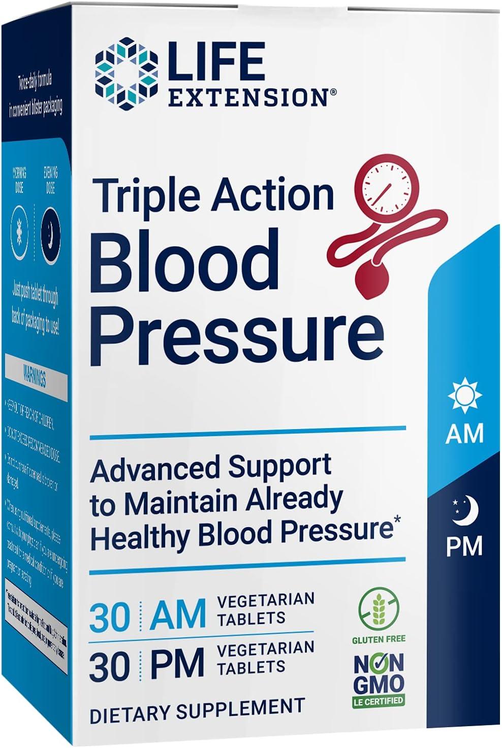 imageLife Extension Triple Action Blood Pressure Heart Health Supplement quercetin stevia Extract melatonin Morning and Night Support GlutenFree NonGMO Vegetarian 60 Tablets