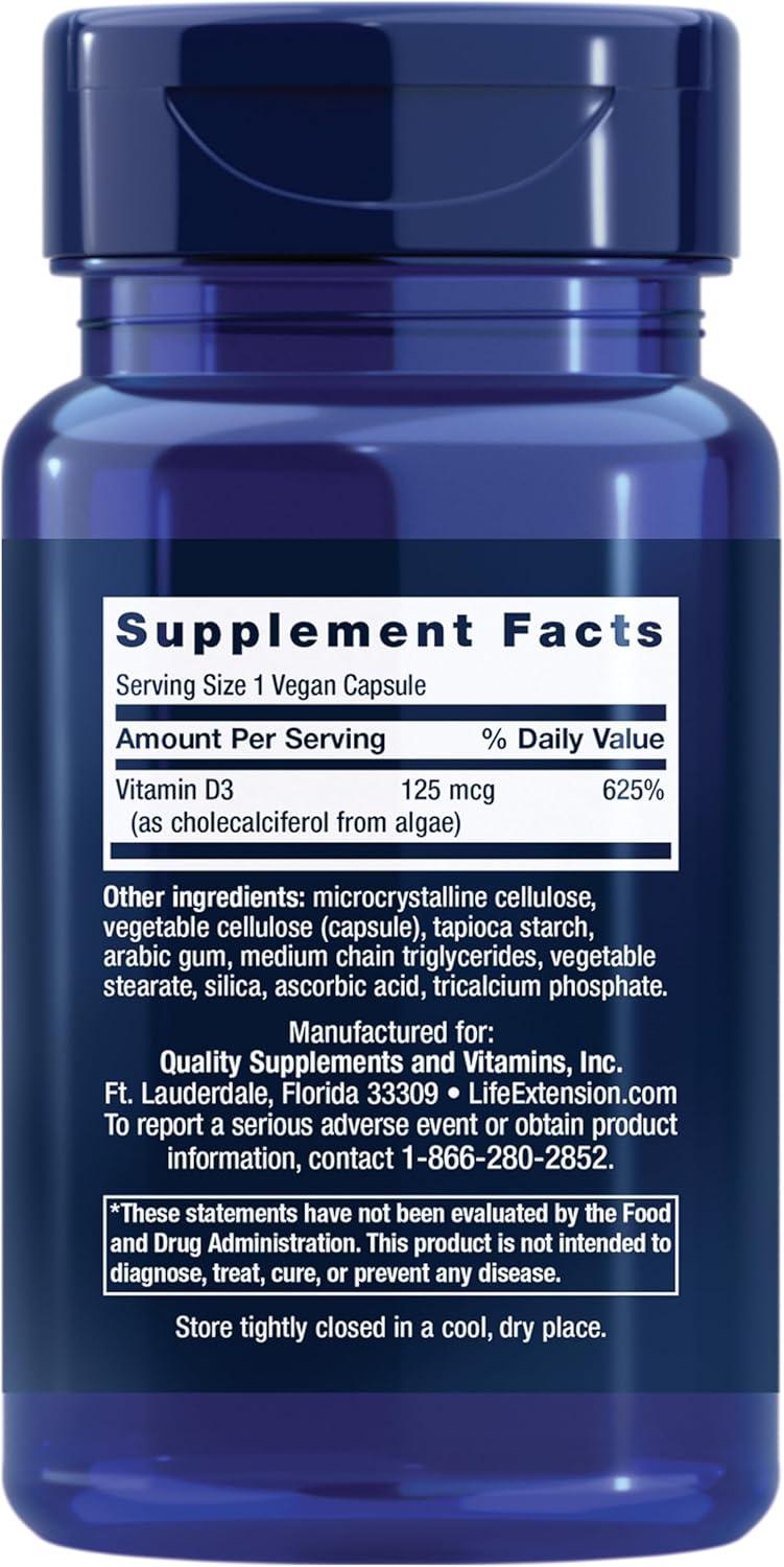 imageLife Extension Vegan Vitamin D3 125 mcg 5000 IU cholecalciferol from Algae highPotency Immune Bone amp WholeBody Health GlutenFree NonGMO 1 Daily Vegan 60 Vegan CapsulesCapsules
