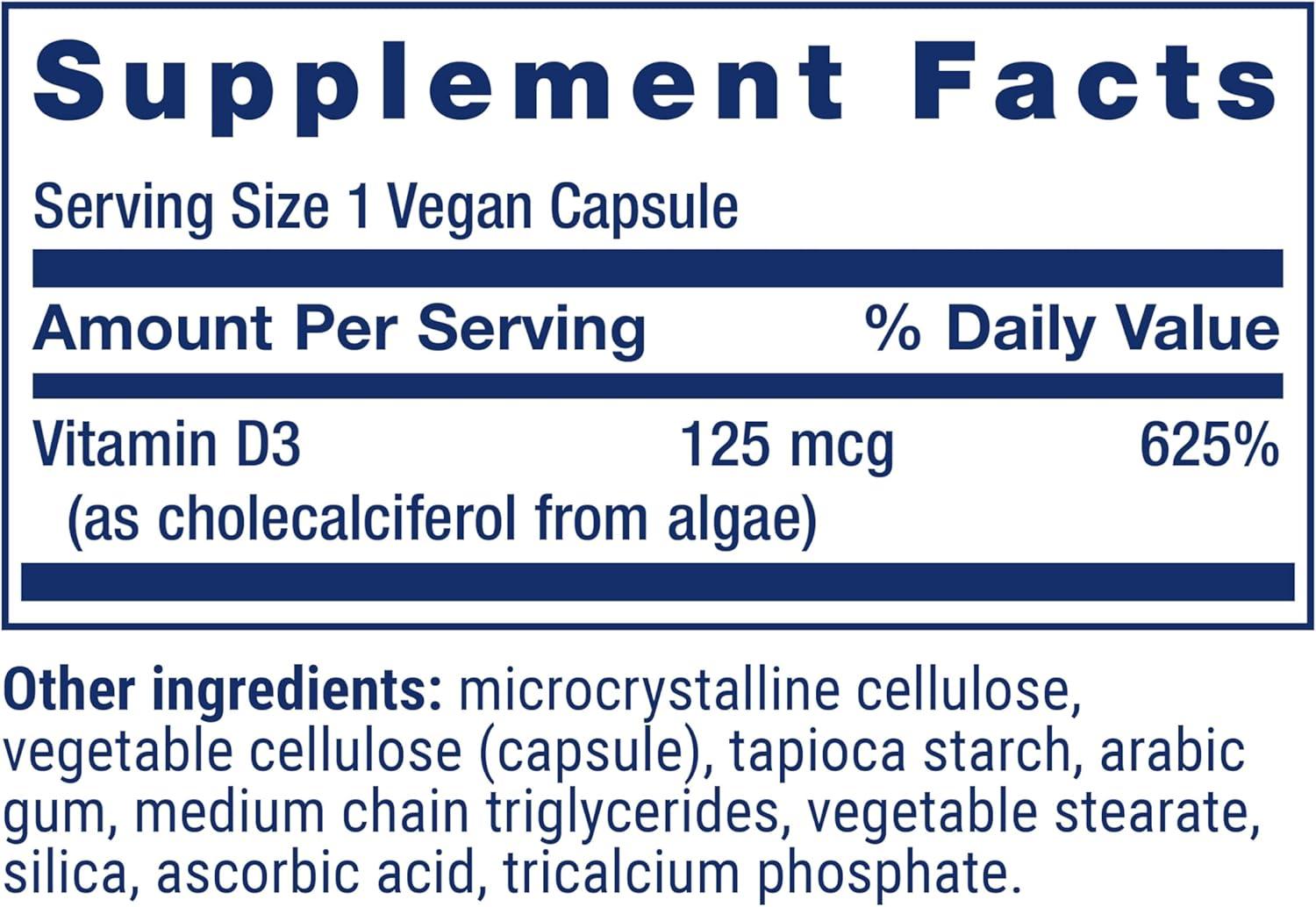 imageLife Extension Vegan Vitamin D3 125 mcg 5000 IU cholecalciferol from Algae highPotency Immune Bone amp WholeBody Health GlutenFree NonGMO 1 Daily Vegan 60 Vegan CapsulesCapsules