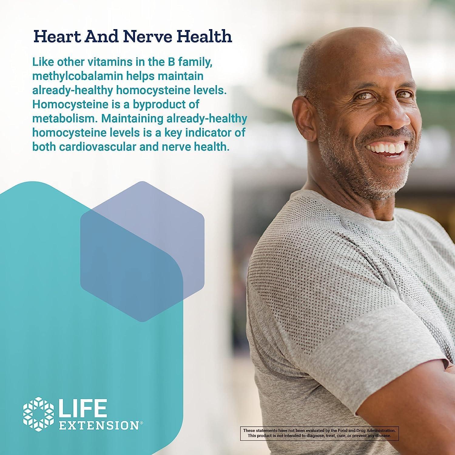 imageLife Extension Vitamin B12 Methylcobalamin Nerve Health Supplement Cognitive Support Energy Vitamin methylcobalamin B12 5 mg QuickDissolving GlutenFree NonGMO Vegetarian 60 lozenges100 Count Pack of 2