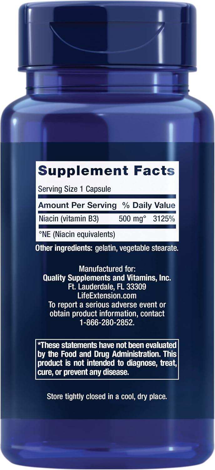 imageLife Extension Vitamin B3 Niacin Heart Health Cholesterol amp Energy Support GlutenFree NonGMO 100 Capsules100 Count Pack of 1