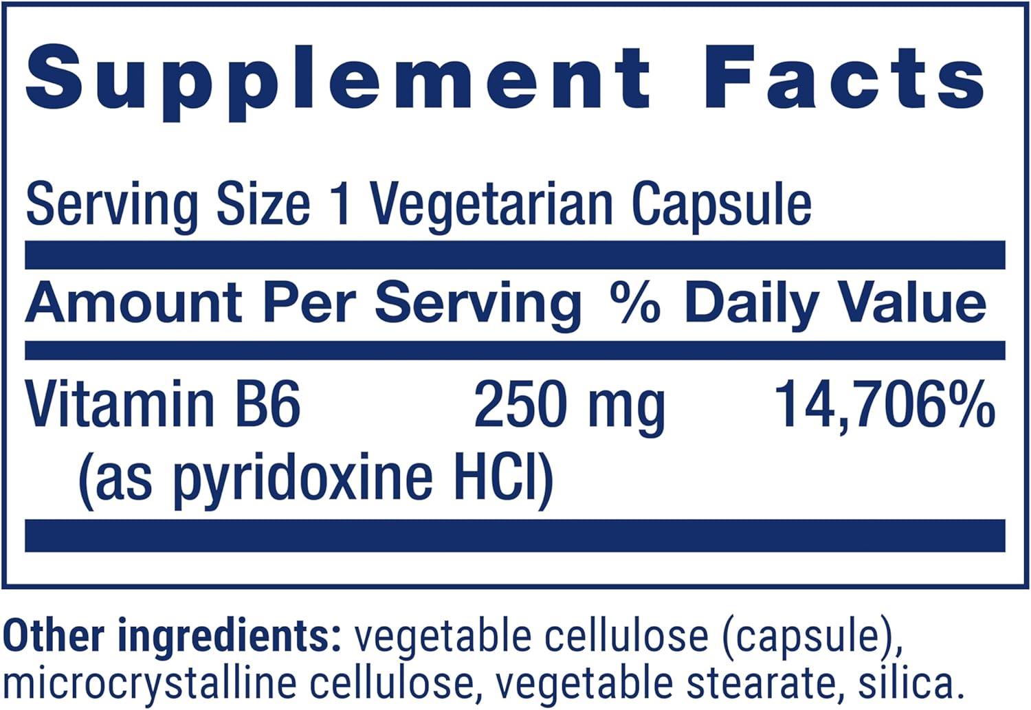 imageLife Extension Vitamin B6 250 mg high Potency Cardiovascular Health neurological Health Eye Health Healthy Kidney Function GlutenFree NonGMO Vegetarian 100 Capsules100 Count Pack of 1