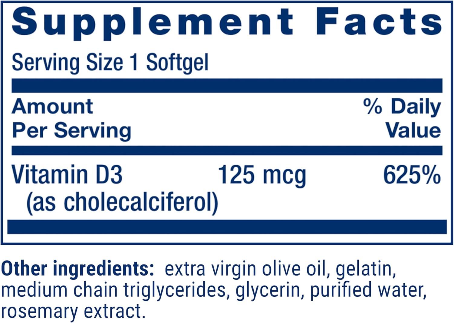 imageLife Extension Vitamin D3 125 mcg 5000 IU Bone Health Brain Performance Immune System Support GlutenFree NonGMO Once Daily TwoMonth Supply 60 Softgels60 Count Pack of 1
