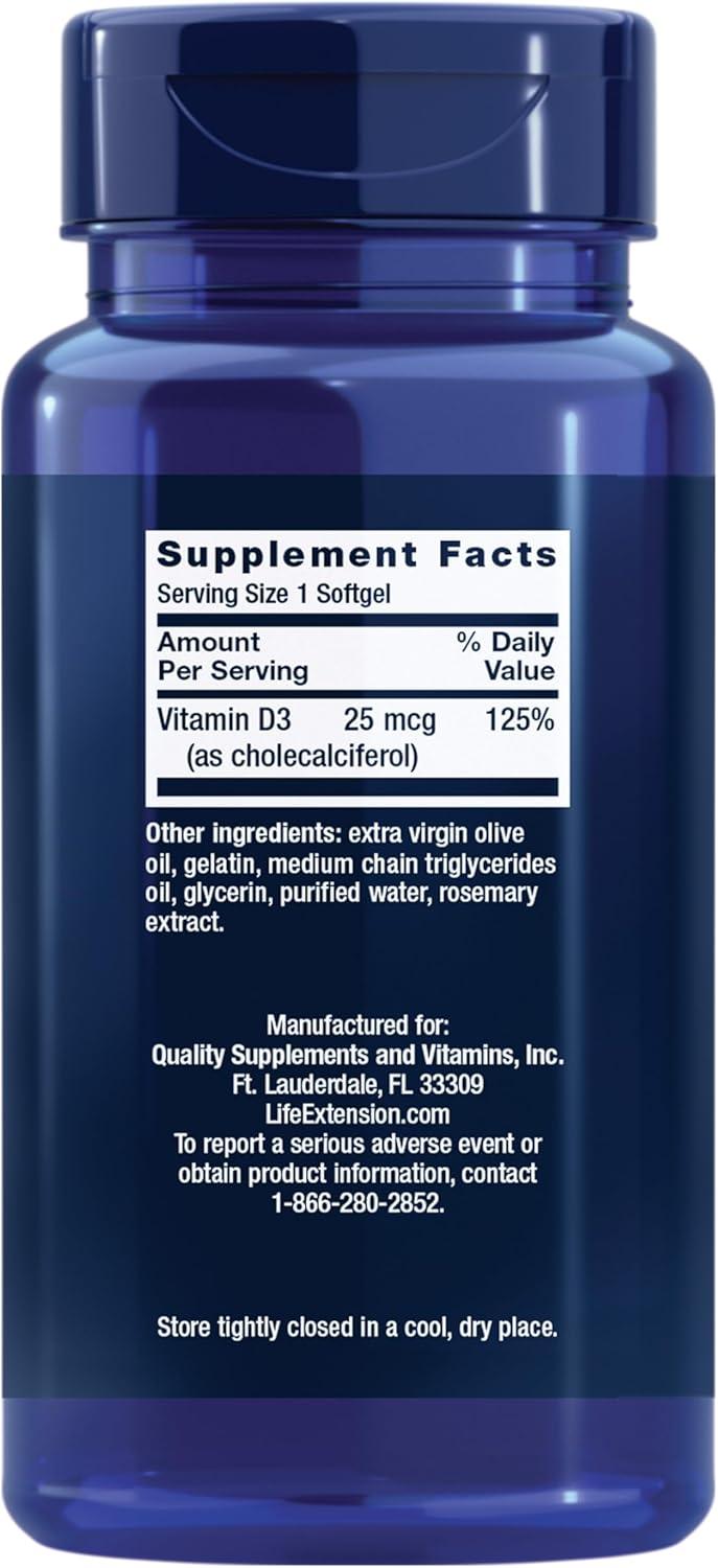 imageLife Extension Vitamin D3 25 mcg 1000 IU Immune System Support Bone Health WholeBody Health Value Size GlutenFree NonGMO 250 softgels250 Count Pack of 1